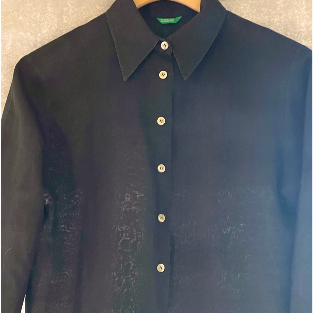 Black Linen button down BENETTON Long Sleeve Shirt